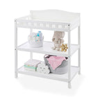 Badger Basket Baby Changing Table with Pad & Shelves - Wooden Changing Table with Storage - Nursery Change Table for Diapers & Baby Essentials, White