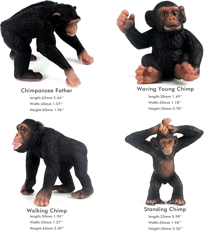 FUNSHOWCASE African Jungle Animals Toy Chimpanzees and Gorilla Figure Realistic Plastic Figurine Playset Lot 10-Piece