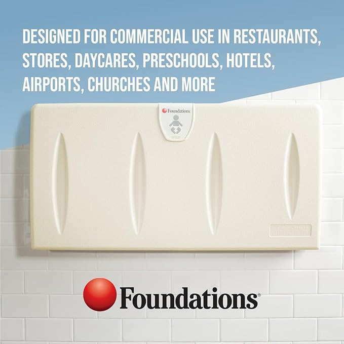 Foundations Classic Horizontal Wall-Mounted Baby Changing Station for Commercial Restrooms, Includes One Handed Adjustable Safety Strap & Liner Dispenser, Cream (5210089)