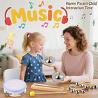 Montessori Musical Instruments for Toddlers, Wooden Baby Music Set with Drum, Flute, Clarinet, Chime Bar, Bells Cymbals, Natural Sensory Learning Toys for Boys Girls 1-3 Years Old