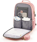 MOMUVO Diaper Bag Backpack, Quilted Baby Bag with Changing Pad & Stroller Straps & Pacifier Case, Large Travel Diaper Bags for Mom Dad, Pink