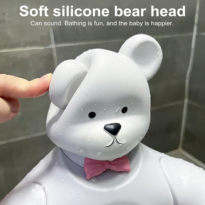 Adjustable Baby Shower Stand with Anti-Slip Base, Huggable Bear Bath Support, Portable Baby Shower Stand, Bath Shower Standing Support Baby Bath Stand for Infants Babys Grey Bear