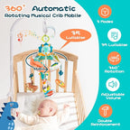 Jollybaby Nursery Baby Automatic Rotating Dinosaur Crib Mobile with Music Box & Arm, Montessori Sensory Musical Hanging Toy for Bassinet, Newborn Clip on Crib Mobile Soother Toy Gift, Polyester