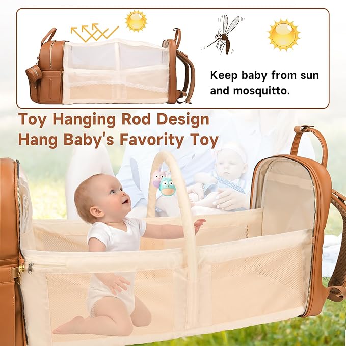 Leather Baby Diaper Bag with Changing Station,Extra large Capacity Baby Diaper Bag Backpack(Brown)