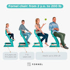 FORNEL Modern Wooden High Chair in Turquoise | The Adjustable Grow-with-Me Chair with a Stylish Pop of Color for Your Kitchen & Dining Room
