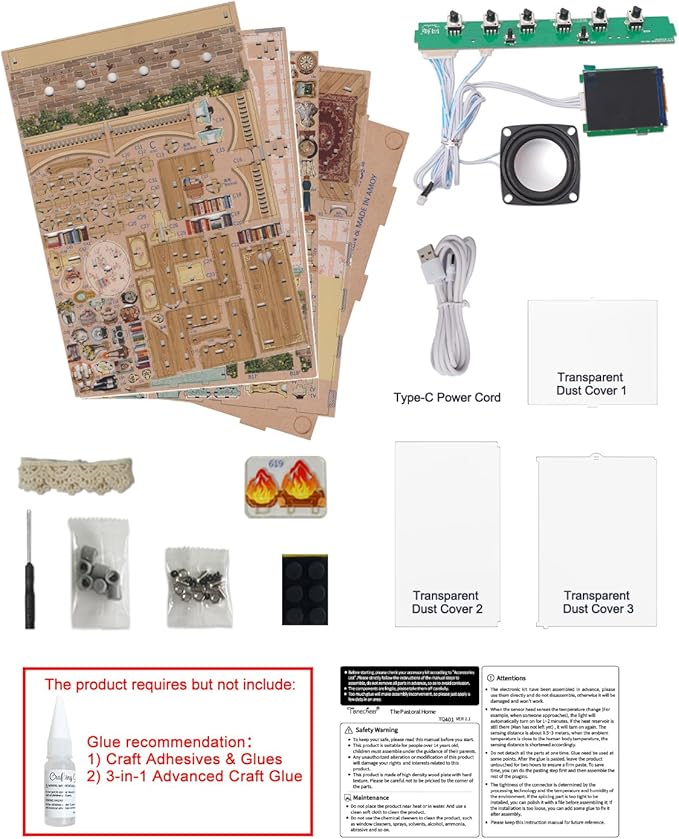 Tonecheer DIY Miniature House Kit, Wooden Dollhouse Kit with White Noise,Tiny Diorama House Building Set with Electronic Screen Craft Kits Make Creative Idea Gifts for Aduls (The Pastoral Home)