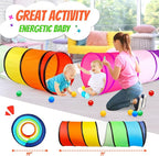 Kids Play Tunnel Tent for Toddler, 2 Pack 6-ft Pop Up Crawl Tunnel Toy for Baby Children or Dog Cat, Collapsible Gift for Boy and Girl Play Tunnel Indoor Outdoor Game (Rainbow Tunnel+Pink Tunnel)