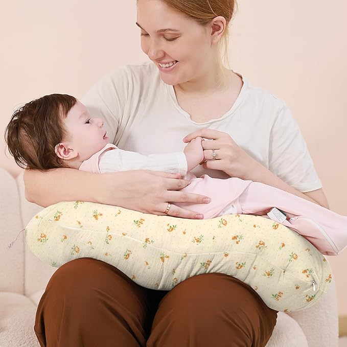 FUNUPUP 2 Pack Muslin Nursing Pillow Cover Compatible with Boppy Nursing Pillow, Soft Baby Nursing Covers for Breastfeeding Pillows for Boys Girls, Brown&Floral