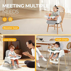 3 in 1 High Chairs for Babies and Toddlers, Convertible High Chair, High Chair with Foot Rest and Double Tray, Easy to Clean, Compact and Versatile, Perfect for Growing Kids, Gray