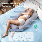 Momcozy Pregnancy Pillow with Cooling Cover, Dreamlign U Pro Maternity Pillow with Adjustable Leg Pillow - Support for Back, HIPS, Belly, Legs for Pregnant Women, 50-72 Inch Full Body Pillow, Grey