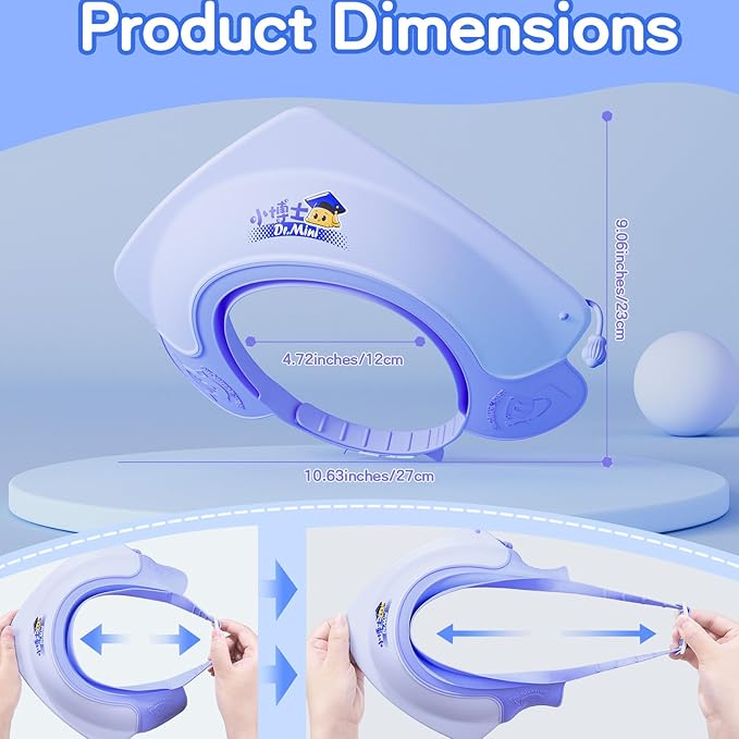 Baby Shower Cap Shield for Kids Soft Silicone Adjustable1-8 Years Old Hair Washing Hat for Kids Toddler Shower Cap Shield Makes the baby Bath More Fun