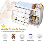 Baby Dresser with Changing Table Top, Baby Changing Table Dresser with 5 Drawers and Adjustable Shelves, Multi-Functional Diaper Changing Station, Nursery Organizer for Kids Bedroom, White