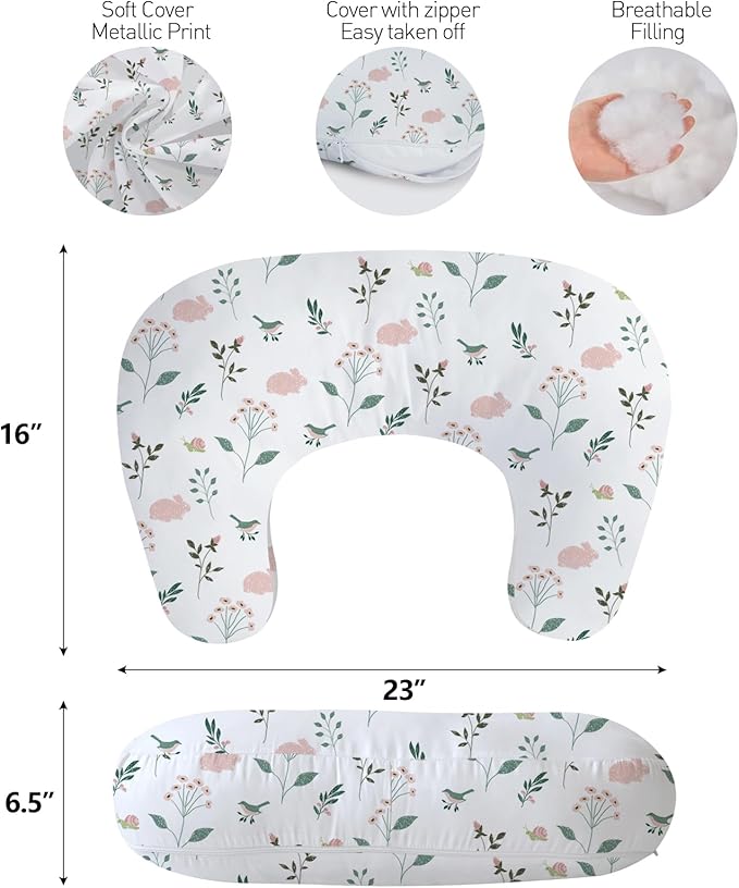 Little Grape Land Nursing Pillow,Upgraded Breast Feeding Pillow for Mom,Breastfeeding & Bottle Feeding for 0–15 Months, Soft Machine Washable Cover with Firm Breathable Filling, Tummy Time,Bunny