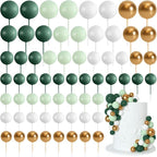 75 Pcs Cake Balls Topper Decorations Foam Cupcake Topper Mini Balloon Cake Topper Balls Cake Picks for Cake Deco Birthday Party Wedding（Green,Gold, White）