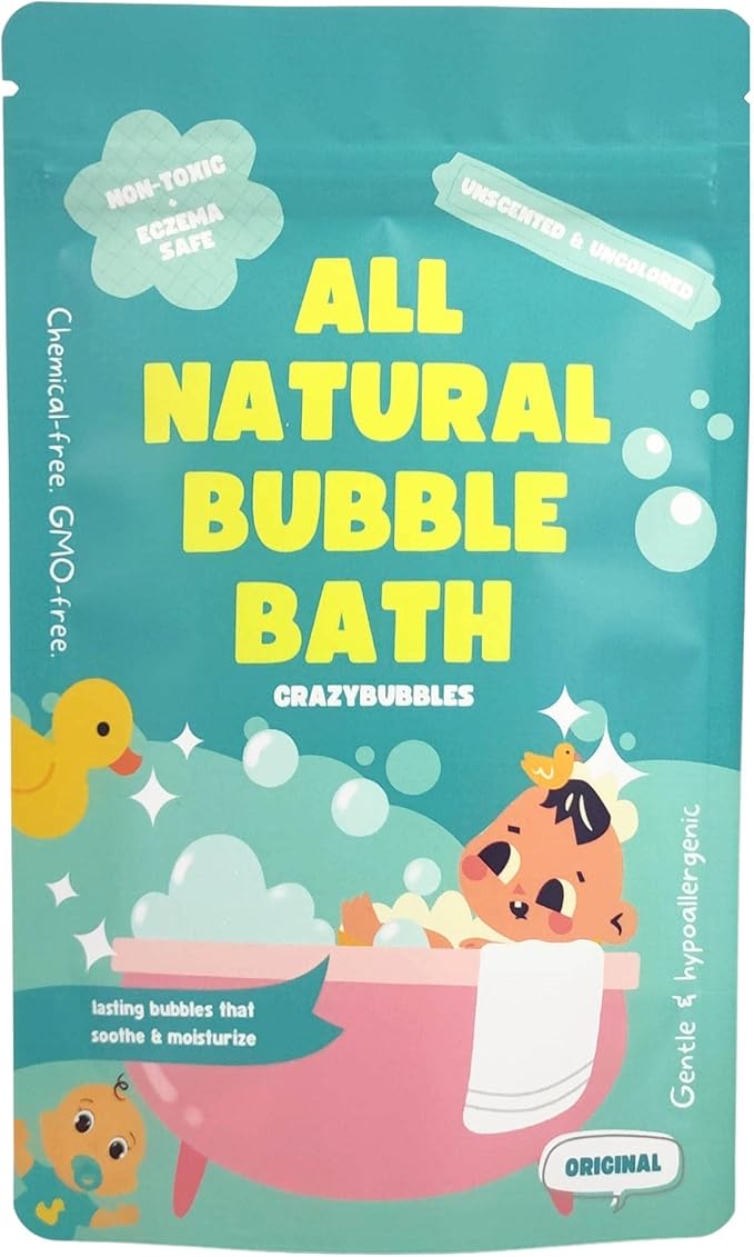 All Natural Bubble Bath for Kids & Baby, Hypoallergenic Bubble Bath Kids with Sensitive Skin, Gentle Eczema Safe Baby Essentials, Unscented Powder Mix with Colloidal Oats, Up to 30 Baths