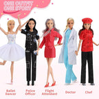 51 Pcs Themed Doll Clothes & Accessories – Educational Role Play Gift Set for Girls with 10 Outfits (Doctor, Bride, Mermaid, Santa, Chef etc.),10 Shoes, 5 Stands – Fits 11.5 Inch Dolls(No Doll)