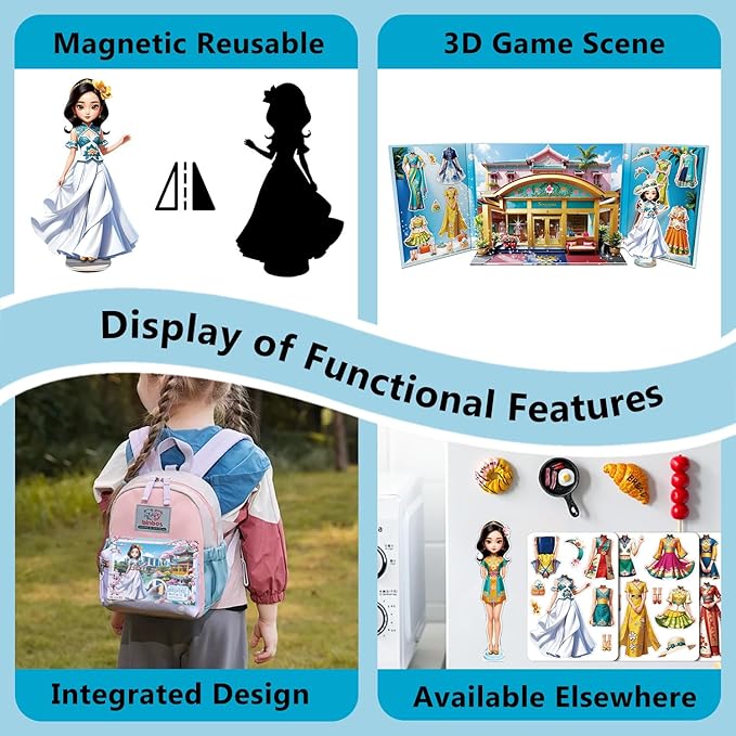 Yuzee Paper Dolls Stickers - Magnetic Dress Up Dolls for Girls - Toddler Travel Toys - 1 Paper Doll and 33 Clothing Accessories with 3D Magnetic Game Scene, Foster Creativity and Imagination