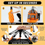 Baby Pop Up Playpen with Canopy, Pop Up Baby Pop Up Tent with Safety Lock, Portable Toddler Play Yard with Travel Bag, 6 Ground Stakes, 6 Sand Stakes