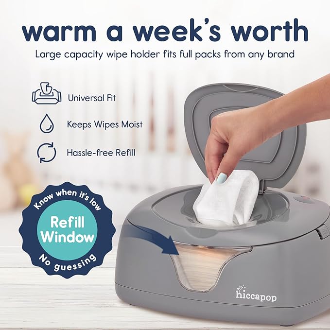 Hiccapop Baby Wipe Warmer and Baby Wet Wipes Dispenser | Baby Wipes Warmer for Babies | Diaper Wipe Warmer with Changing Light, Gray