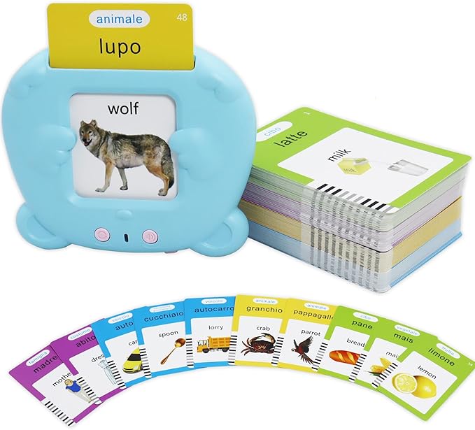MAYAPHILOS Italian and English Talking Flash Cards, Pocket Speech for Learn Italian, Italian Language Learning Audible Talking Flashcards Toddlers' Sensory Preschool Educational Birthday Gifts
