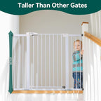 BABELIO 36" Tall Baby Gate, 29-48" Auto Close Pressure Mounted Dog Gate for Stairs, Doorways & Hallway, Protector Basics Easy Walk Thru Pet Gate, Metal Child Gate with 2*Y Spindle Rods, White