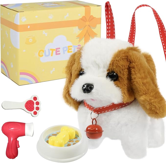 Plush Toys Walking Dog Toys That Can Walk, Bark and Wag Tail,Interactive Electronic Pet Toys Puppy with Leash,Easter Christmas Birthday Gift for Toddlers Kids