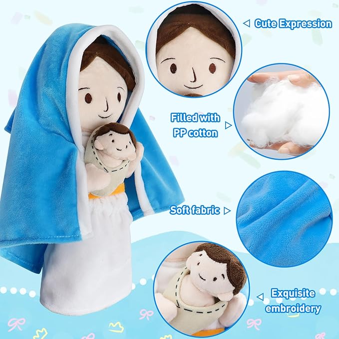 Jesus Plush Doll Guardian Mary Stuffed Baptism plushie Savior Toy for Church Sunday School Religious Easter