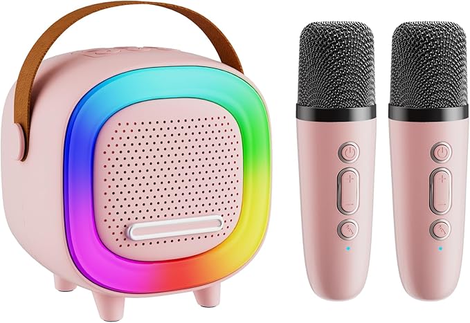 Mini Karaoke Machine Speaker for Kids Adults, Portable Bluetooth with 2 Wireless Microphones, Christmas Birthday Gift Ideas for Toys for Teens Boys and Girls Aged 4, 5, 6, 7, 8, 9, 10, 11, 12+