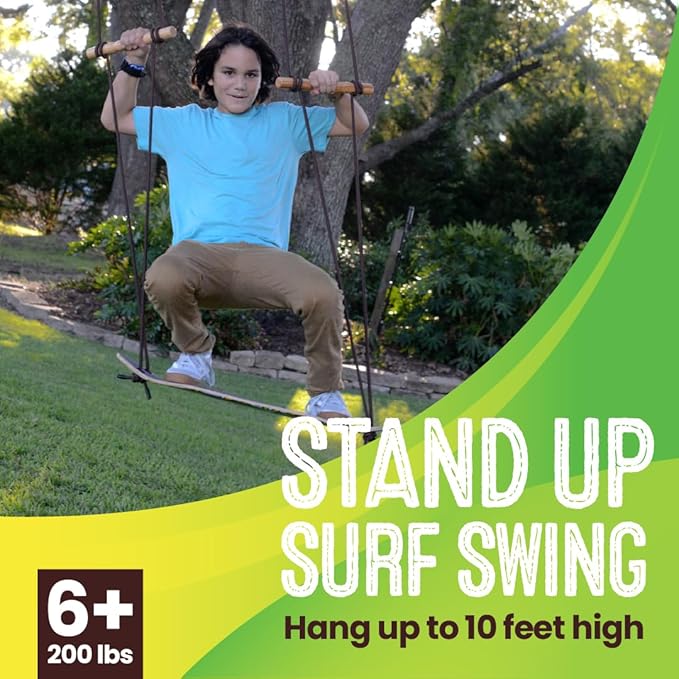 Swurfer TreeSkate Skateboard Swing, Outdoor Stand Up Surf Swing, Holds Up to 200 lbs, Ages 6 and Up, Adjustable Handles, Grip Tape, Kids Outdoor Play Equipment for Children and Adults (Waves)