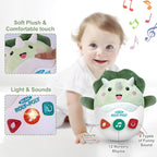 Baby Dinosaur Toys 0-3-6-12 Months, Musical Infant Toys with Light & Sounds, Soft Plush Stuffed Animal, Newborn Boys Girl 1st Birthday Shower Gift, Roly-poly Sensory Tummy Toy Easter Egg Gifts