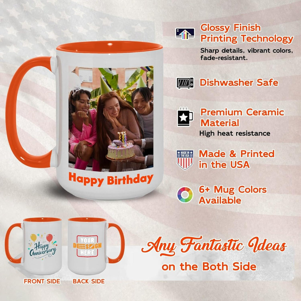 Ship Next Day Custom Mug Design Your Own Photo Text Personalized Picture Gifts for Women Men Customized Gifts Idea Personalized Coffee Mugs 11oz Orange Handle