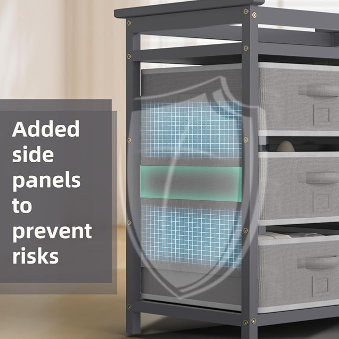 Glaf Baby Changing Table Dresser with 6 Storage Drawers and Pad, Diaper Changing Station Multifunctional Nursery Changing Table for Newborn Baby and Infant (Grey)