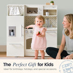 Tiny Land Play Kitchen for Kids, Upgraded Wooden Kitchen Toy with Complete Play Areas, Pretend Cooking Set with Sink, Stove, Microwave, Toy Coffee Station & Storage for Kids Ages 3+