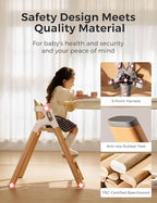 Momcozy DinerPal Wooden High Chair for Babies, Toddlers & Adults Up to 308 Lbs, Convertible Baby Highchair with Food-Grade Tray, Dishwasher-Safe, Adjustable & Ergonomic, Natural Wood