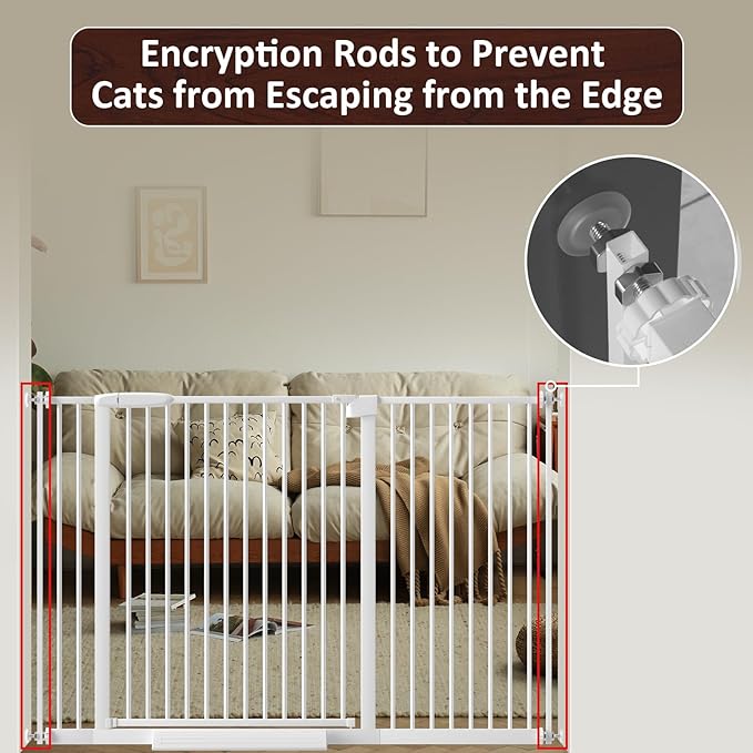 DEARBB Extra Wide Baby Gate Ultra Narrow Spacing 30.11-77.36" Pressure Mounted Double Lock Swing Auto Close Walk Through Metal Safety Pet Gate for Stairs and House Doorway Kitchen