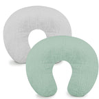 Hooyax Muslin Nursing Pillow Covers 2 Pack, Soft and Breathable Nursing Covers for Breastfeeding Pillows, Adorable Infant Feeding Pillow slipcover for Baby Boy and Girls (Green Gray)