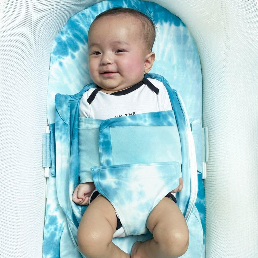 Happiest Baby SNOO Sleep Sack - 100% Organic Cotton Baby Swaddle Blanket - Doctor Designed Promotes Healthy Hip Development (Tie Dye Blue, X-Large)