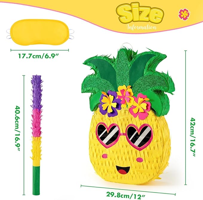 WERNNSAI Pineapple Piñata - Luau Party Piñata Game with Blindfold and Bat for Girls Boys Kids for Hawaiian Tropical Luau Party Supplies Summer Fruit Themed Birthday Party Decorations