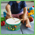 Boao 2 Pcs Kids Drum Set, 8 Inch Toddler Drum Wooden Toy with Adjustable Strap and 4 Drumsticks, Educational Sensory Musical Instrument for Toddlers Kid Baby Boys Girls Gift (Dinosaur)