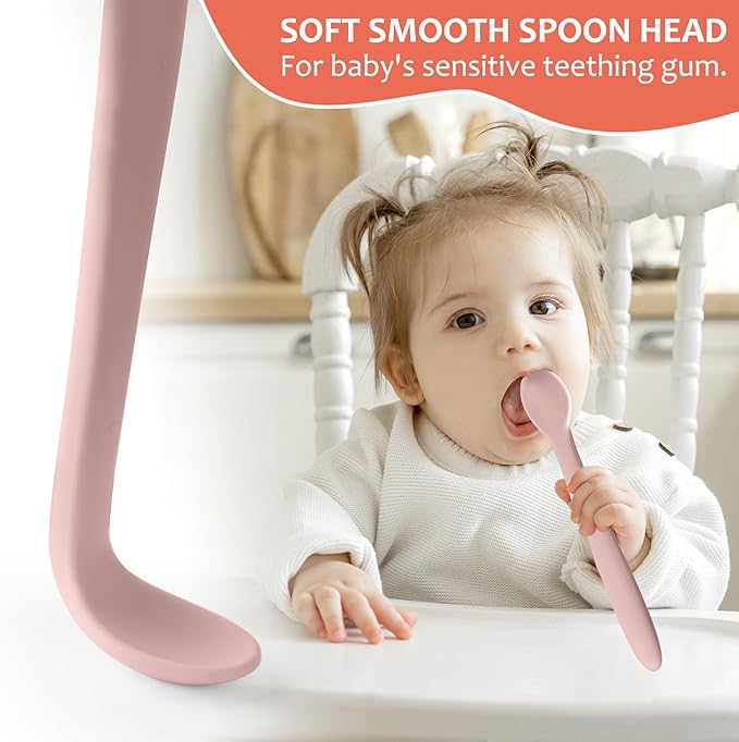 6-Piece Silicone Baby Feeding Spoons for First Stage Infant, Soft-Tip Easy on Gums I Training Spoon Self | Baby Utensils Feeding Supplies, Toddler Spoons Dishwasher Safe & Boil-Proof
