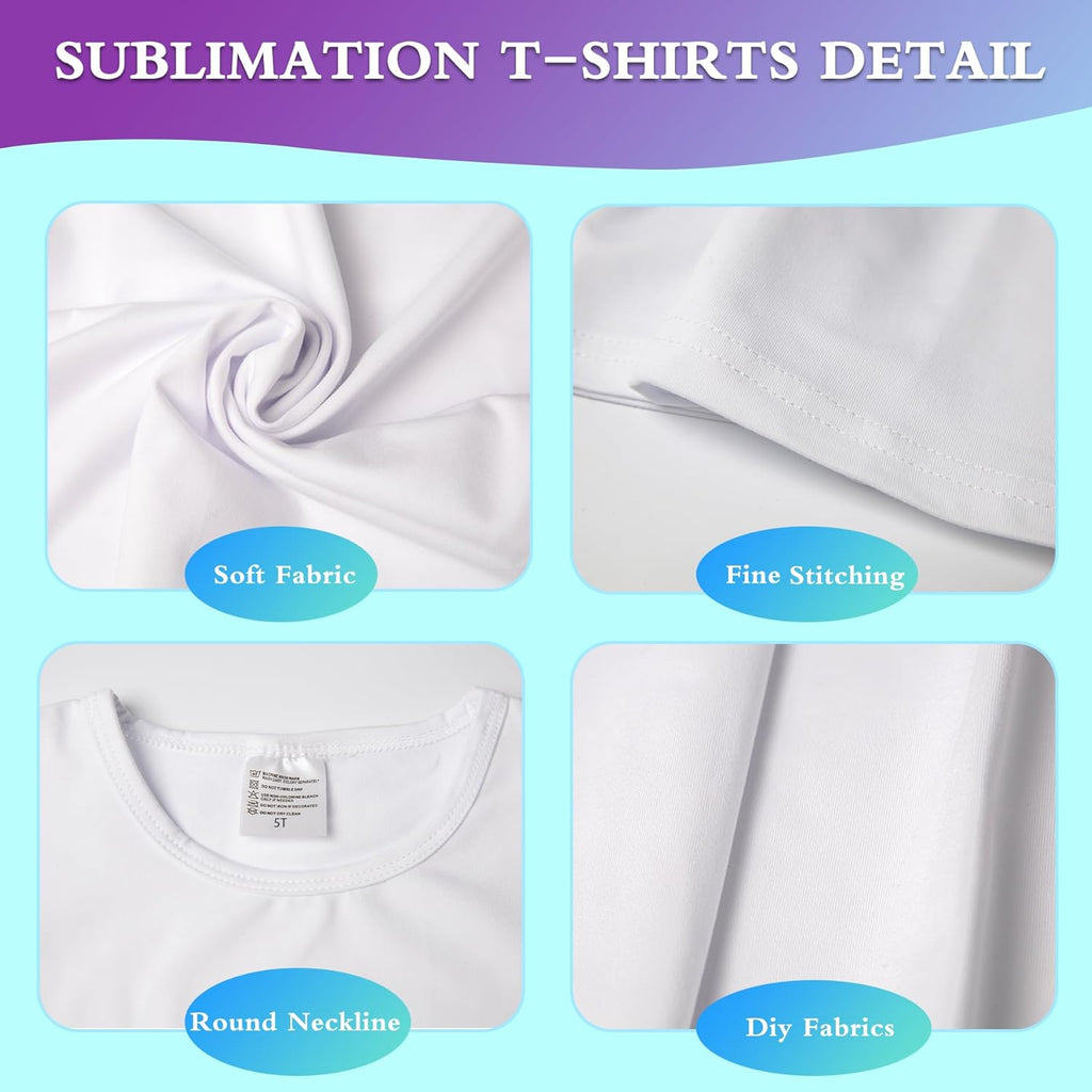 5 PCS Sublimation T-Shirt Blank for Toddler,White Polyester Crew Neck Short Sleeve T-Shirts for Kids