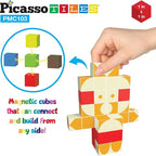 PicassoTiles 103 Pieces 1" Magnetic Toy Building Block Cubes Building Block, 3D Cube Construction Cubes Magnet Sensory Toys Gifts Educational with Free Idea Book for Kid, Boy, Girl & Toddler PMC103