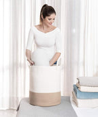 OrganiHaus Boho Laundry Basket 15x18, Baby Hamper for Nursery, Boy Basket for Toys, Basket for Blankets fror Living Room, Large Woven Basket for Storage, Towel Basket & Blanket Basket, Honey