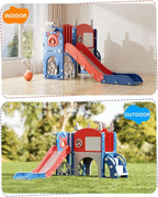 YUFU 12 in 1 Kids Slide for Toddlers, Toddler Slide Playset with Golf, Drawing Board, Climber, Basketball Hoop and Storage Space, Indoor Outdoor Toddler Playground for Kids Age 1-3 (Blue Red)