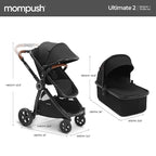 Mompush Ultimate 2 Baby Stroller for Infant and Toddler with Newborn Mode and Reversible Seat, All-Terrain Stroller with All-Wheel Suspension, Includes Car Seat Adapter and Large Storage Basket