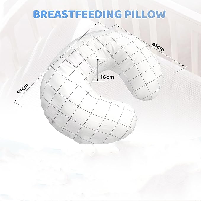 LAT Nursing Pillow - Ergonomic Bottle & Breastfeeding Pillow with 100% Cotton Removable Cover,Breast Feeding for Mom,(White Grid)