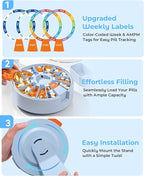 Daviky Pill Dispenser Daily, Large Pill Organizer with Wall-Mounted or Standing Use, 14 Days Pill Container, Push Button Design, Weekly Pill Box for Vitamin, Medicine,Supplement, Fish Oil(Blue)