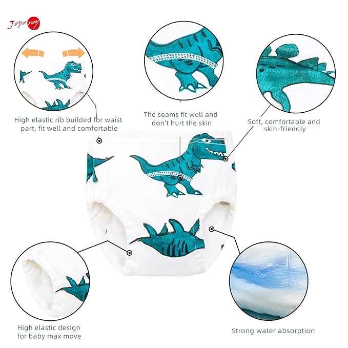 Joyo roy 6Pcs Potty Training Underwear Boys Soft Cotton Toilet Training Pants Great Aabsorption Leakproof Baby Toddler Boy Underwear 3T Comfortable Padded Pee Pants for Boys with Potty Chart