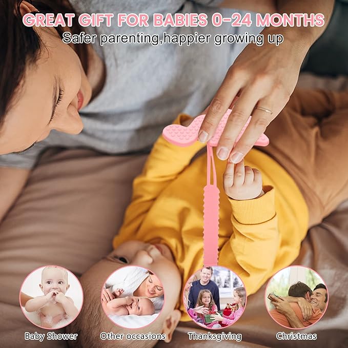 Teething Toys for Babies, Baby Teethers with Clip Silicone Teether Toys for Boys and Girls Infant Teething Relief Dinosaur Shape, Pink