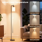 Floor Lamp with Linen Shade, Dimmable Tall Standing Lamp with Remote Control & 3 Color Temperatures, Modern Floor Lamps for Living Room Bedroom Office Corner, 9W LED Bulb Included